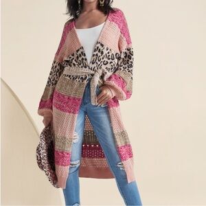 VENUS Pink and Leopard Patchwork Cardigan